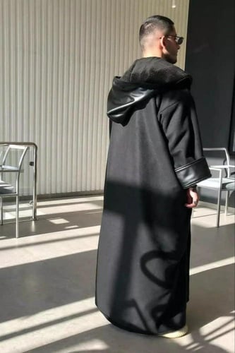 فروة شتوية فاخرة بقبعة - أسود برصاصي