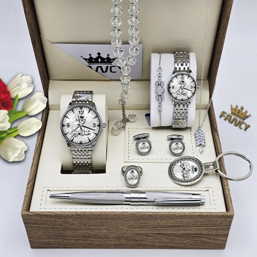 طقم ساعة هدية مميزة مع قلم وميدالية وكبكات وملحقات...