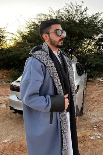 فروه رجالي دبل فيس-لون سماوي واسود-مع شال متحرك