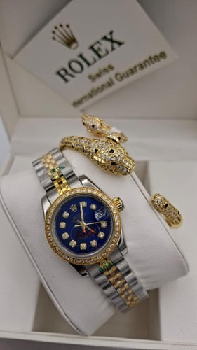 طقم نسائي ساعة رولكس نسائيه مع اسوارة وخاتم هدية ن...