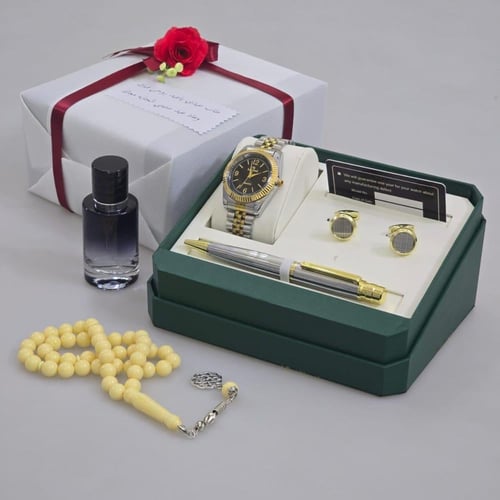 طقم ساعة هدية رجالية مميزة مع قلم وكبكات وعطر وملح...