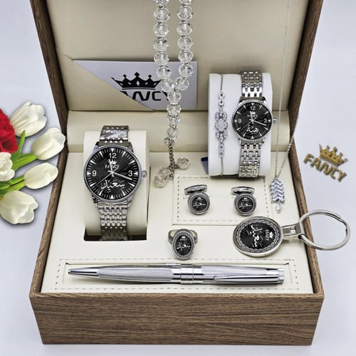 طقم ساعة هدية مميزة مع قلم وميدالية وكبكات وملحقات...