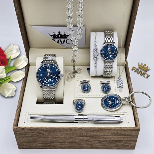 طقم ساعة هدية مميزة مع قلم وميدالية وكبكات وملحقات...