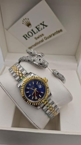 طقم نسائي ساعة رولكس نسائيه مع اسوارة وخاتم هدية ن...