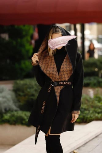 جاكيت نسائي شتوي بأطراف جلد وتصميم ماركات عالمية -...