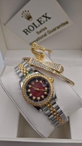 طقم نسائي رولكس ساعة مع اسوارة مع خاتم نسائي