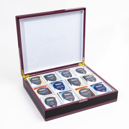 ثيو صندوق شاي خشبي فاخر - لون زهر - 96 كيس شاي متن...