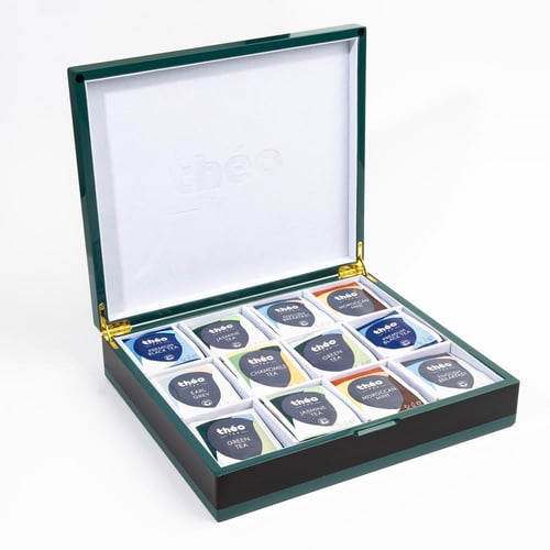 ثيو صندوق شاي خشبي فاخر لون أخضر