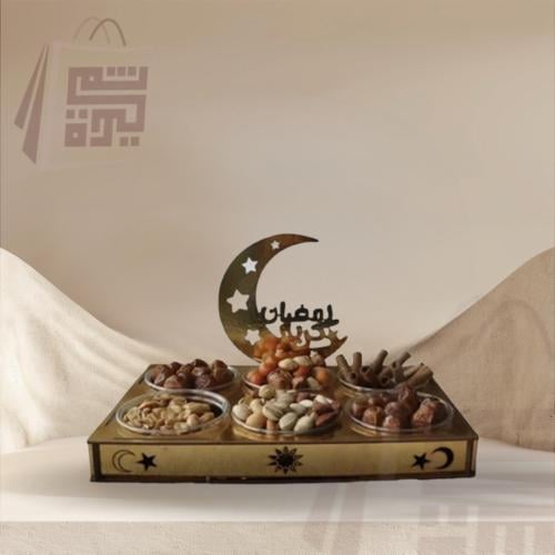 علبة بلاستيك مع اضاءة ب 6 خانات مع هلال رمضان لتقد...