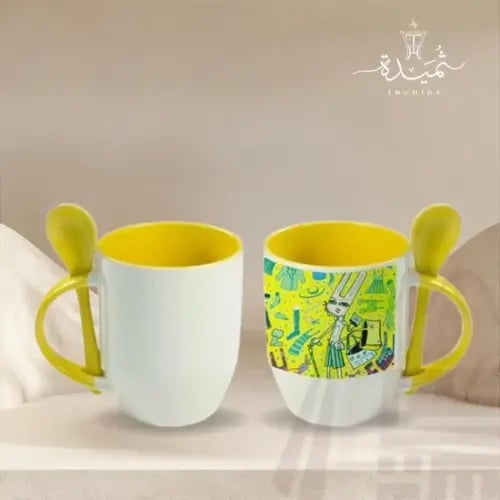 كوب ملون مع ملعقة بتصميمك الخاص