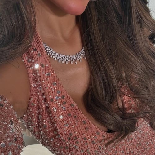 فستان سهره تل المزين بالتطريز لول وفصوص