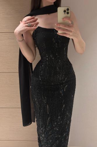 فستان سهره تل المزين بالتطريز خرز بطانه باربي