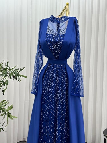 فستان سهره تفته وتل المزين بالتطريز كمبيوتر