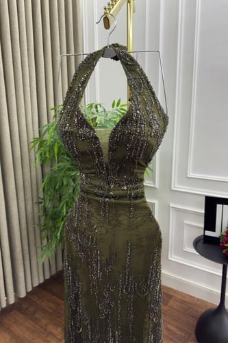 فستان سهره دانتيل مزين بالتطريز