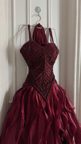 فستان سهره ميكادو المزين بالتطريز اليدوي وكرنكر مز...