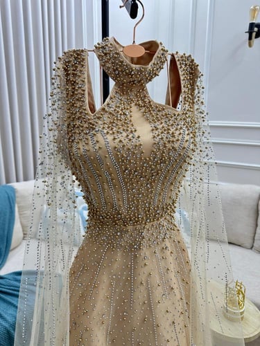 فستان سهره تل المزين بالتطريز اليدوي لول وفصوص بطا...