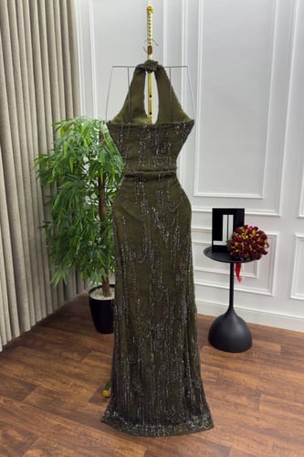 فستان سهره دانتيل مزين بالتطريز