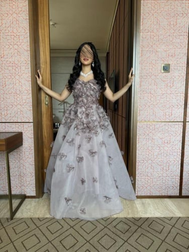 فستان سهره جازار بطانه تفته جيبون المزين بالورود ا...