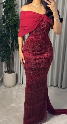 فستان سهره كلفه خرز وشيفون جورجيت