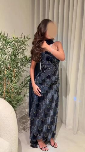فستان سهره كلفه خرز ومخمل شال شيفون جورجيت
