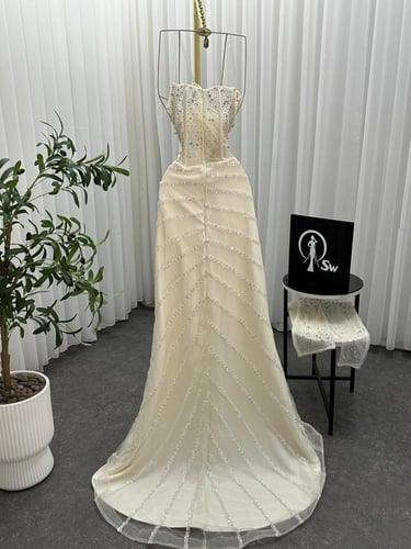 فستان سهره شك بطانه باربي اكمام منفصله