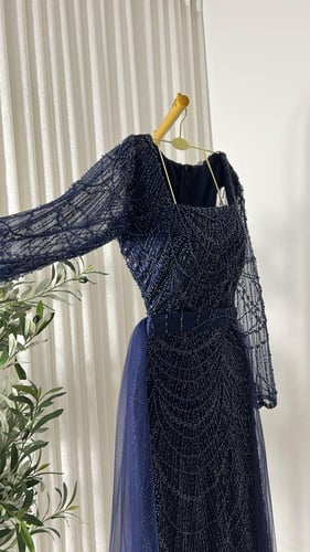 فستان سهره تل المزين بالتطريز لول وخرز