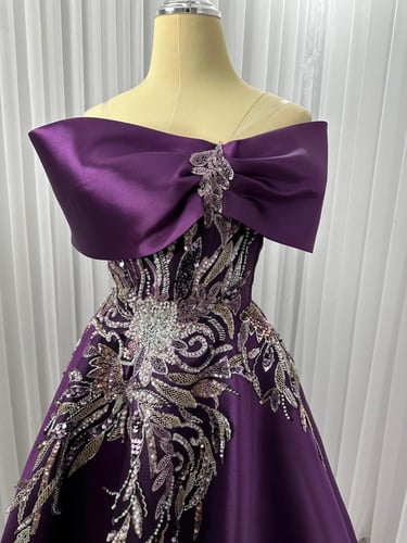 فستان سهره فخم ميكادو دبل كلوش المزين بالشك