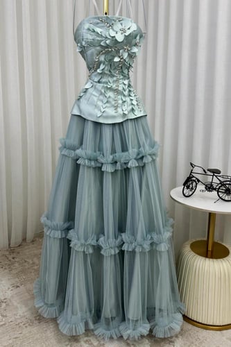 فستان سهره ميكادو المزين بالورود ليزر مزين بالتطري...