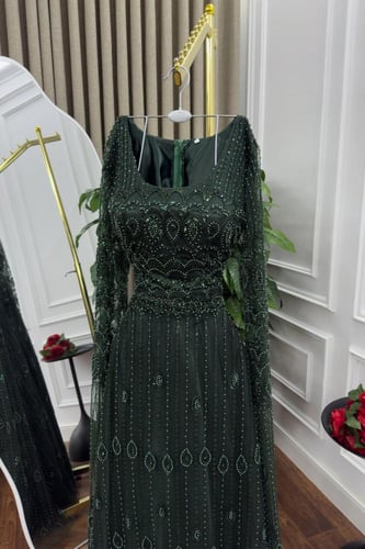 فستان سهره تل المزين بالتطريز اليدوي خرز