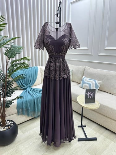 فستان سهره شيفون جورجيت المزين بالتطريز كمبيوتر فص...