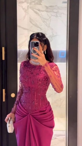 فستان سهره تفته حرير المزين بالتطريز خرز