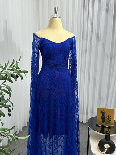 فستان سهره دبل كلوش كمبيوتر مبطن المزين بالفصوص كب...