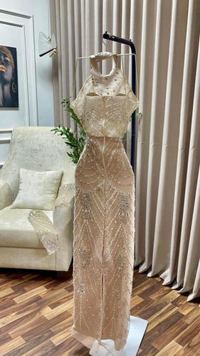 فستان سهره المزين بالتطريز الفخم خرز وفصوص الزاركو...