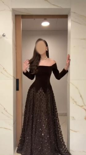 فستان سهره صدر مخمل وكلفه خرز دبل كلوش