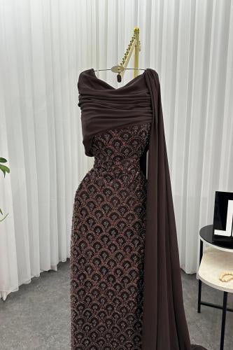 فستان سهره كلفه شك وخرز وشيفون جورجيت