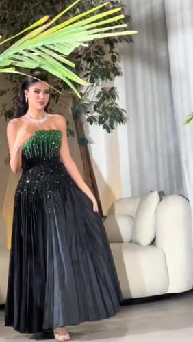 فستان سهره ترتر والشانطون المكسر المزين بالتطريز ا...