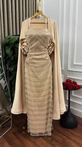 فستان سهره تل مطرز بخرز ذيل ميكادو فستان فخم ومتمي...