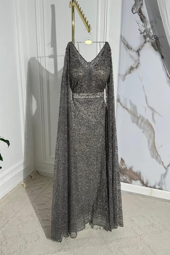 فستان سهره تل المزين بتطريز كمبيوتر وفصوص