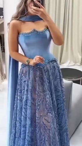 فستان تفته المزين بالتطريز اليدوي وتل كلوش مزين با...