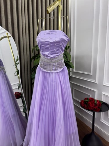 فستان سهره جازار لمعه كسرات بوليسيا المزين بالتطري...