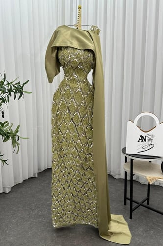 فستان سهره شك المزين بالتطريز خرز