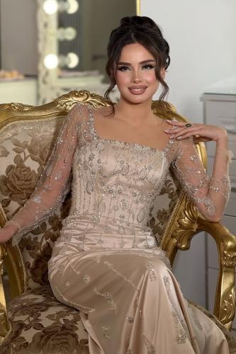 فستان سهره تل المزين بالتطريز بطانه تفته