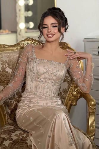 فستان سهره تل المزين بالتطريز بطانه تفته