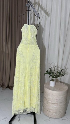 فستان سهره دانتيل المزين بالتطريز خرز كورسيه