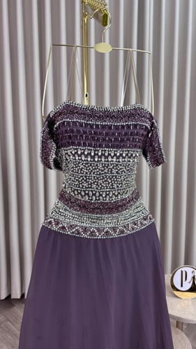 فستان سهره شيفون جورجيت المزين بالتطريز اليدوي الف...