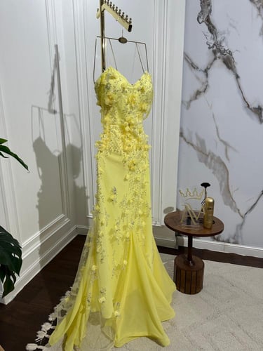 فستان سهره المزين بالورود البارزه والترتر