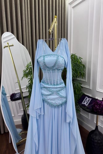 فستان سهره شيفون المزين بالتطريز اليدوي