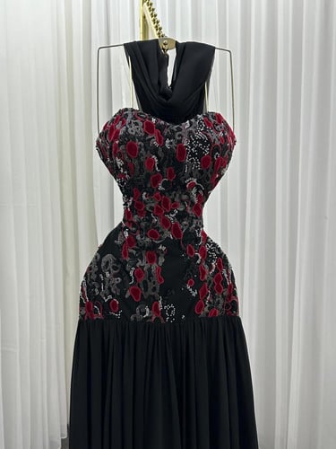 فستان سهره شيفون جورجيت المزين خرز