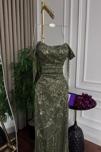 فستان سهره تل المزين بالتطريز الفخم خرز