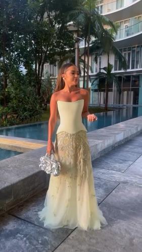 فستان سهره تل مطرز بخرز صدر باربي